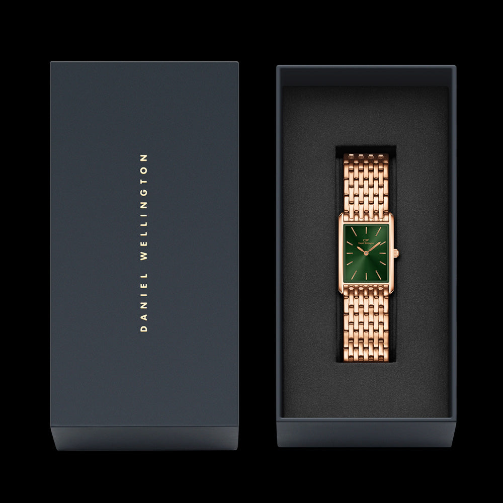 DANIEL WELLINGTON BOUND 9-LINK ROSE GOLD GREEN DIAL WATCH - PACKAGING