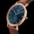 DANIEL WELLINGTON CLASSIC LEATHER MULTI-EYE ROSE GOLD ARCTIC BLUE DIAL WATCH - ANGLE VIEW
