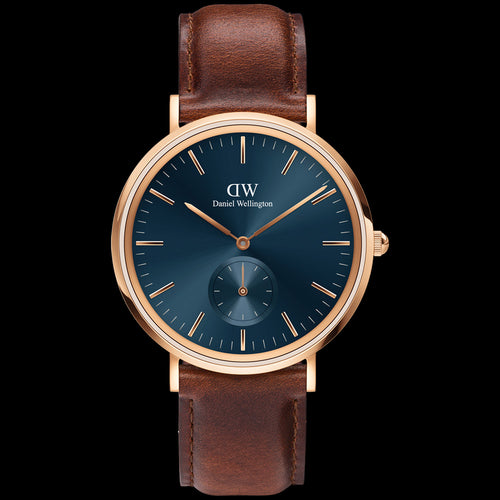 DANIEL WELLINGTON CLASSIC LEATHER MULTI-EYE ROSE GOLD ARCTIC BLUE DIAL WATCH