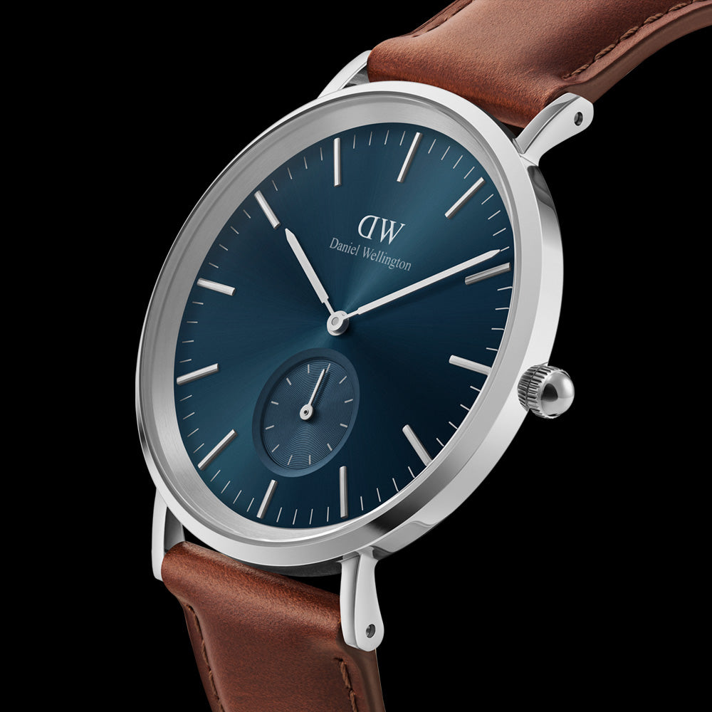 DANIEL WELLINGTON CLASSIC LEATHER MULTI-EYE SILVER ARCTIC BLUE DIAL WATCH