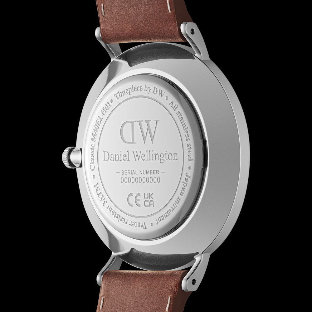 DANIEL WELLINGTON CLASSIC LEATHER MULTI-EYE SILVER ARCTIC BLUE DIAL WATCH - BACK VIEW