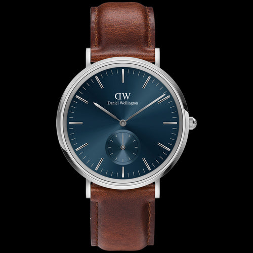 DANIEL WELLINGTON CLASSIC LEATHER MULTI-EYE SILVER ARCTIC BLUE DIAL WATCH