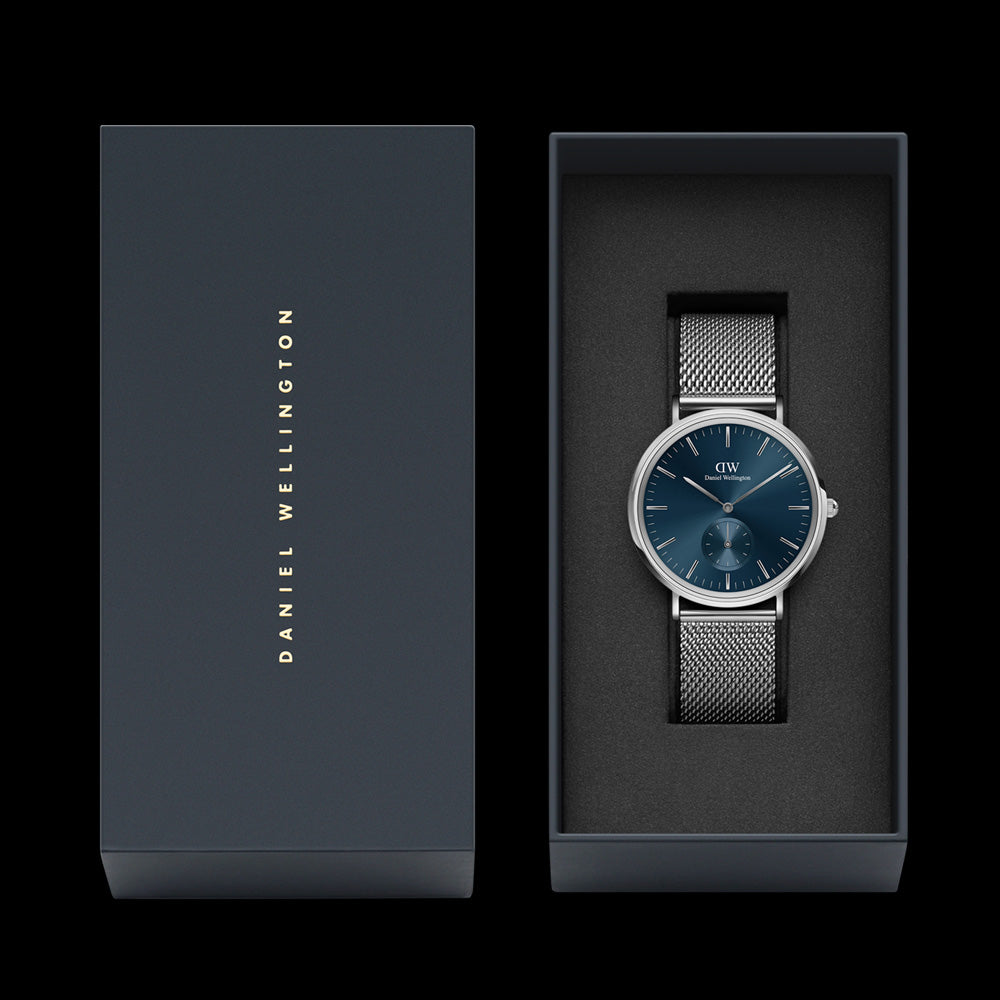 DANIEL WELLINGTON CLASSIC MULTI-EYE SILVER ARCTIC BLUE DIAL WATCH - PACKAGING