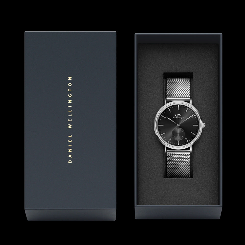 DANIEL WELLINGTON CLASSIC MULTI-EYE SILVER BLACK ONYX DIAL WATCH - PACKAGING