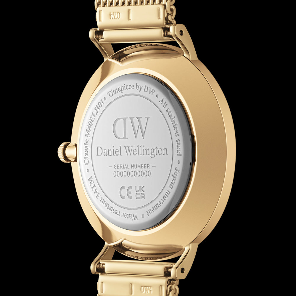 DANIEL WELLINGTON CLASSIC MULTI-EYE GOLD BLACK ONYX DIAL WATCH - BACK VIEW