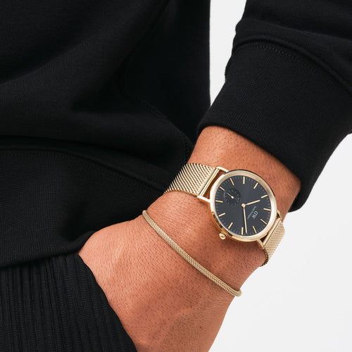 DANIEL WELLINGTON CLASSIC MULTI-EYE GOLD BLACK ONYX DIAL WATCH - WRIST VIEW