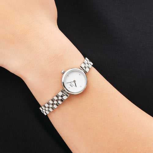 DANIEL WELLINGTON ELAN LUMINE SILVER WHITE DIAL WATCH - WRIST VIEW