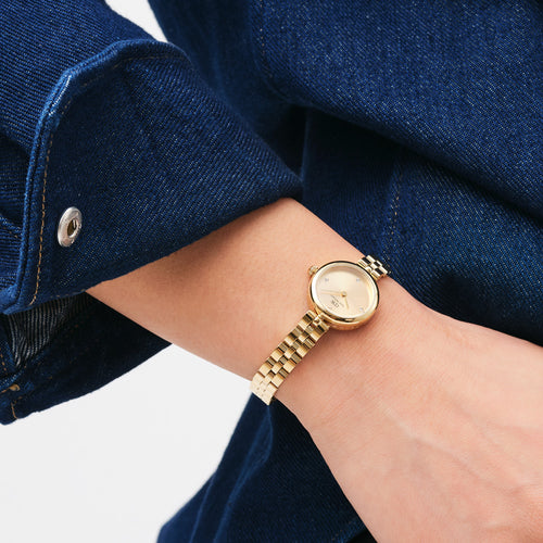 DANIEL WELLINGTON ELAN LUMINE UNI-TONE GOLD WATCH - WRIST VIEW