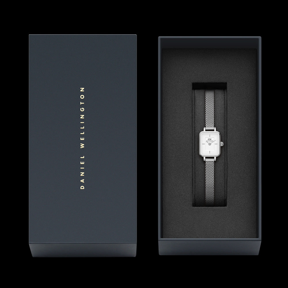 DANIEL WELLINGTON QUADRO MINI SILVER WHITE DIAL WATCH - PACKAGING