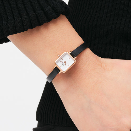 DANIEL WELLINGTON QUADRO MINI SHEFFIELD ROSE GOLD WHITE DIAL WATCH - WRIST VIEW