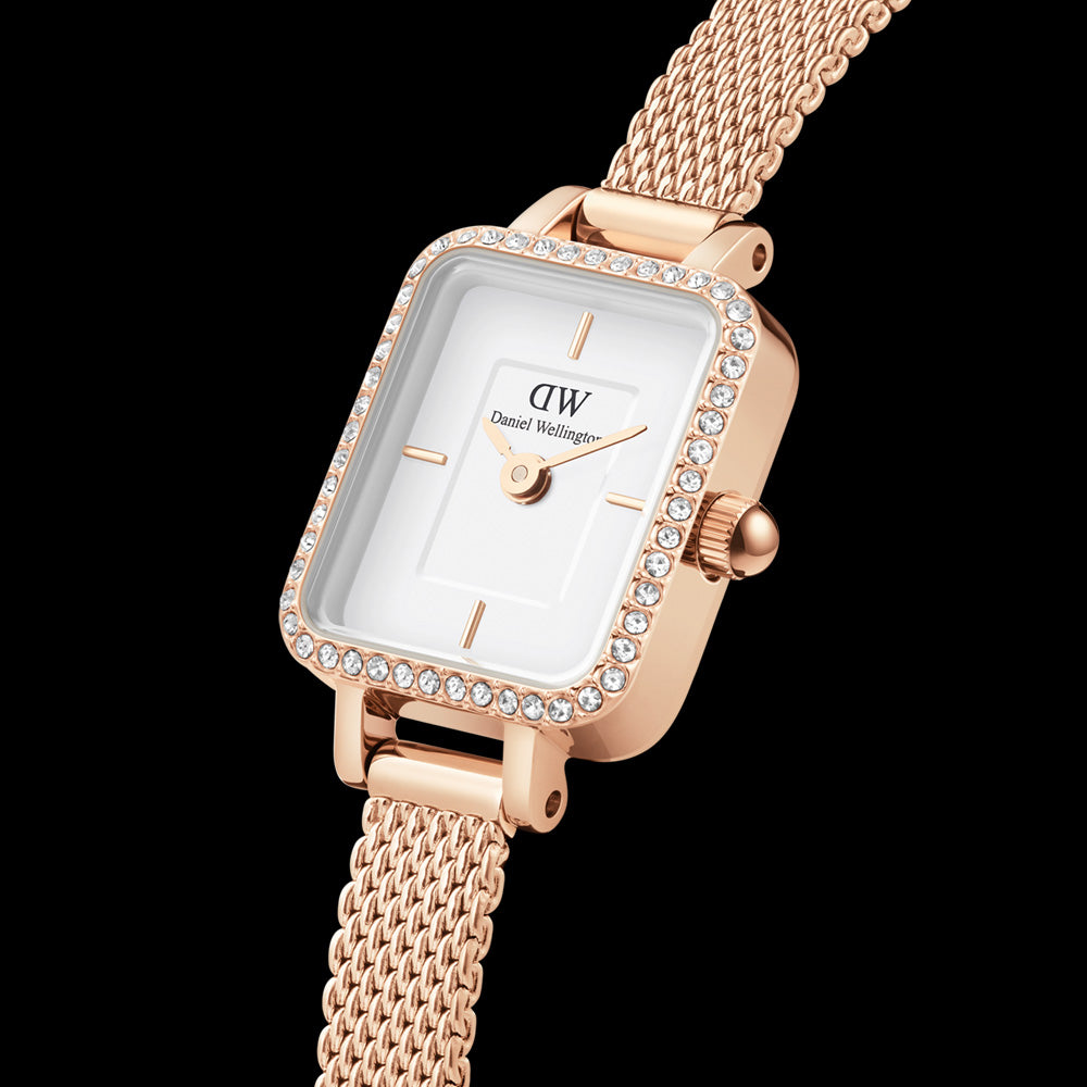 DANIEL WELLINGTON QUADRO MINI BEZEL LUMINE ROSE GOLD WHITE DIAL WATCH - ANGLE VIEW