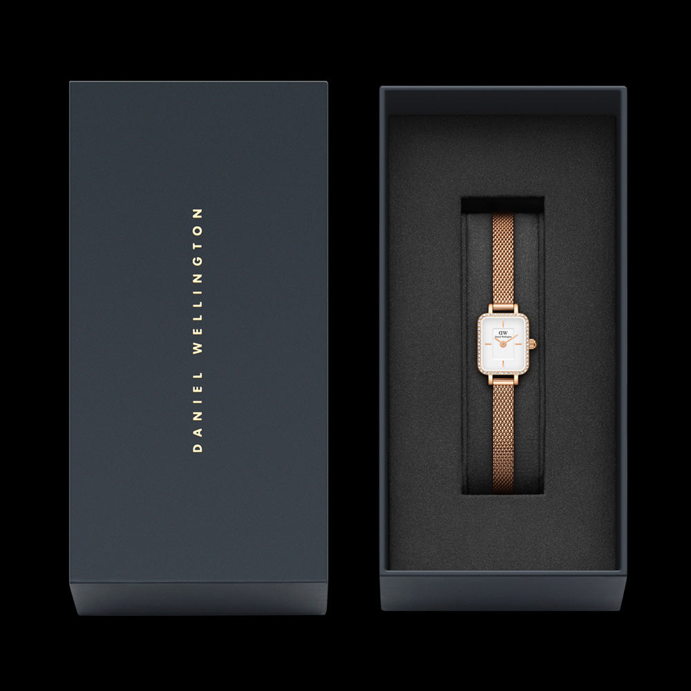 DANIEL WELLINGTON QUADRO MINI BEZEL LUMINE ROSE GOLD WHITE DIAL WATCH - PACKAGING