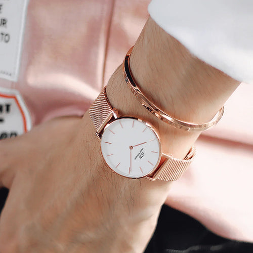 Woman Wearing Daniel Wellington Classic Rose Gold Cuff Bracelet