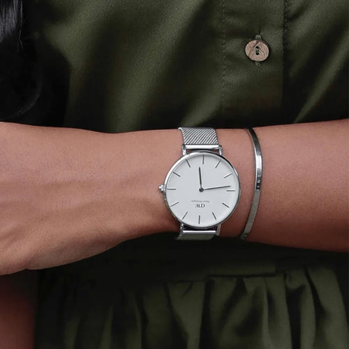 Woman Wearing Daniel Wellington Classic Silver Cuff Bracelet