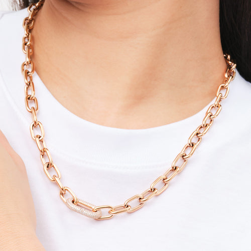 Woman Wearing Daniel Wellington Crystal Link Rose Gold Necklace