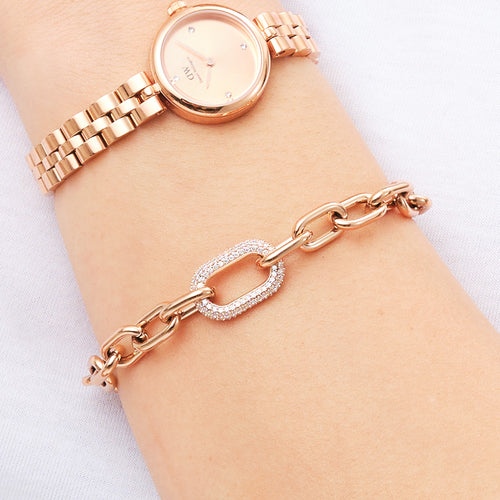 Woman Wearing Daniel Wellington Crystal Link Rose Gold Bracelet