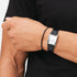 DANIEL WELLINGTON BLACK LEATHER SILVER BRACELET - WRIST VIEW