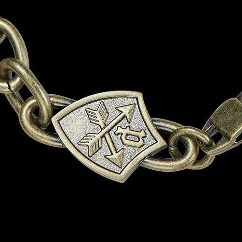 POLICE HERITAGE CREST BRONZE STEEL LINK MEN'S BRACELET - CLOSE-UP