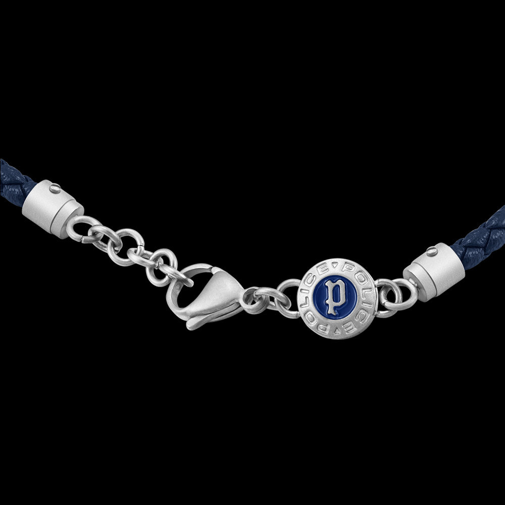 POLICE PLAQUETES BLUE LEATHER MEN'S BRACELET - CLOSE-UP