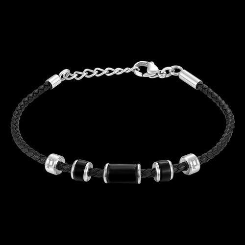 POLICE BULLION BLACK LEATHER BEAD MEN'S BRACELET