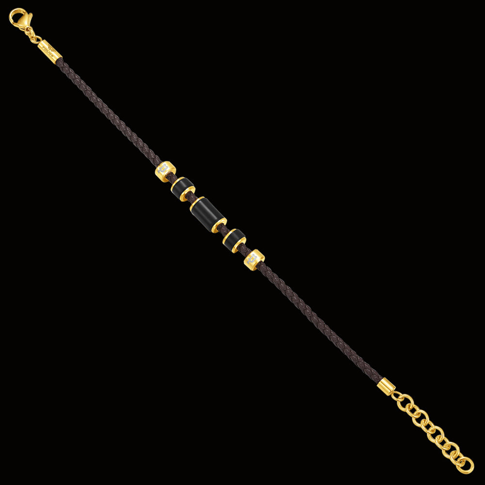 POLICE BULLION BROWN LEATHER GOLD BEAD MEN'S BRACELET - FULL VIEW