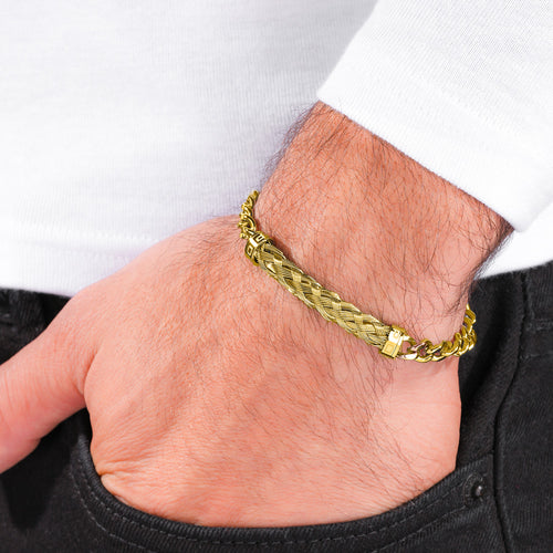 POLICE CROSSED GOLD WEAVE MEN'S BRACELET - WRIST VIEW