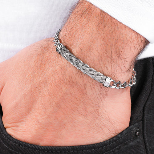 POLICE CROSSED WEAVE MEN'S BRACELET - WRIST VIEW