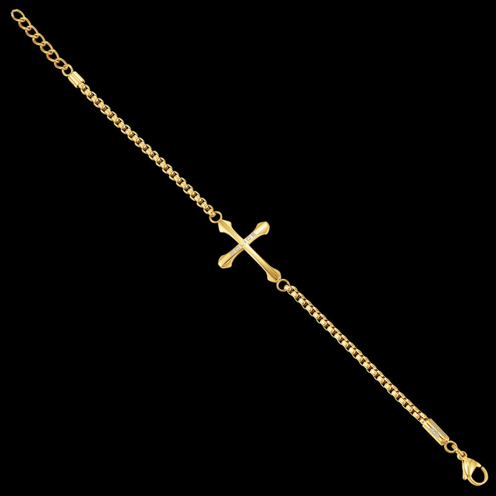 POLICE DIE-CUT CROSS GOLD MEN'S BRACELET - FULL VIEW