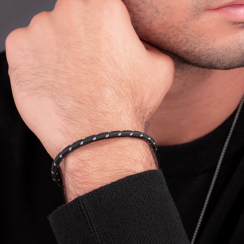 POLICE PLAINT BLACK CORD MEN'S BRACELET - WRIST VIEW