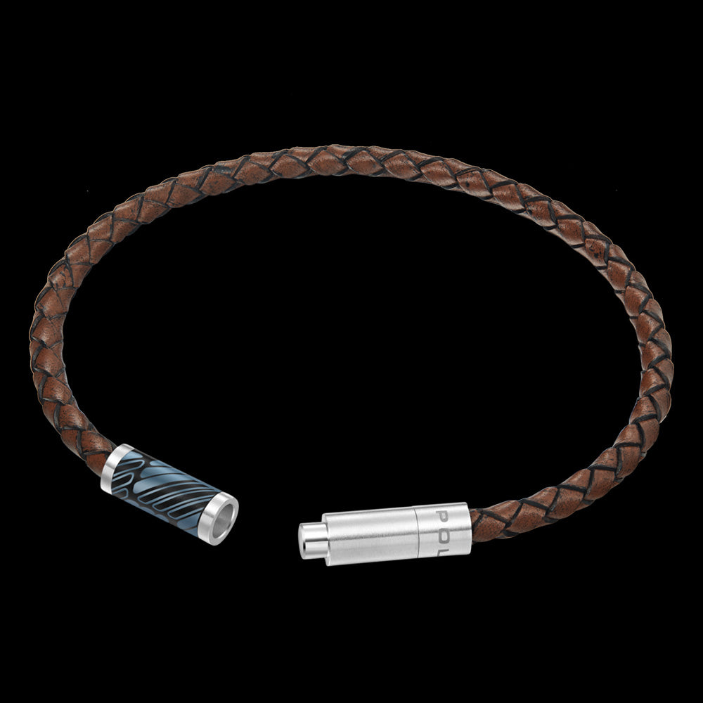 POLICE PLAINT BROWN LEATHER MEN'S BRACELET - OPEN VIEW