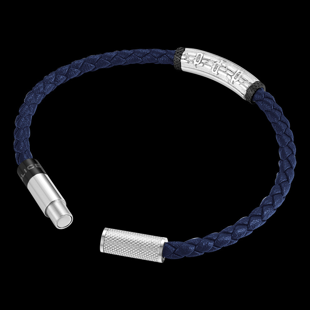 POLICE WARREN BLUE LEATHER MEN'S BRACELET - OPEN VIEW