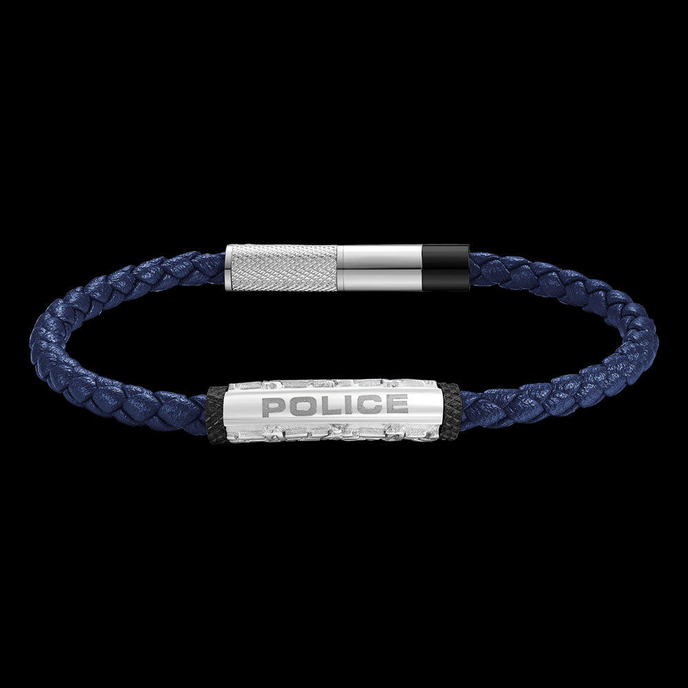 POLICE WARREN BLUE LEATHER MEN'S BRACELET - FRONT VIEW