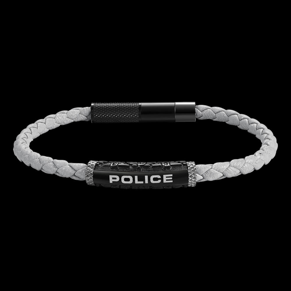 POLICE WARREN GREY LEATHER MEN'S BRACELET - FRONT VIEW