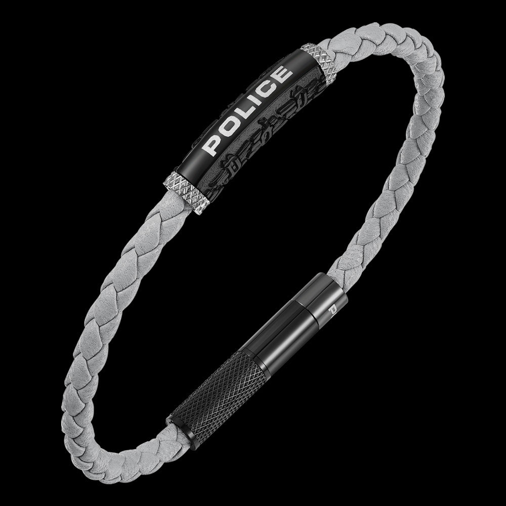 POLICE WARREN GREY LEATHER MEN'S BRACELET