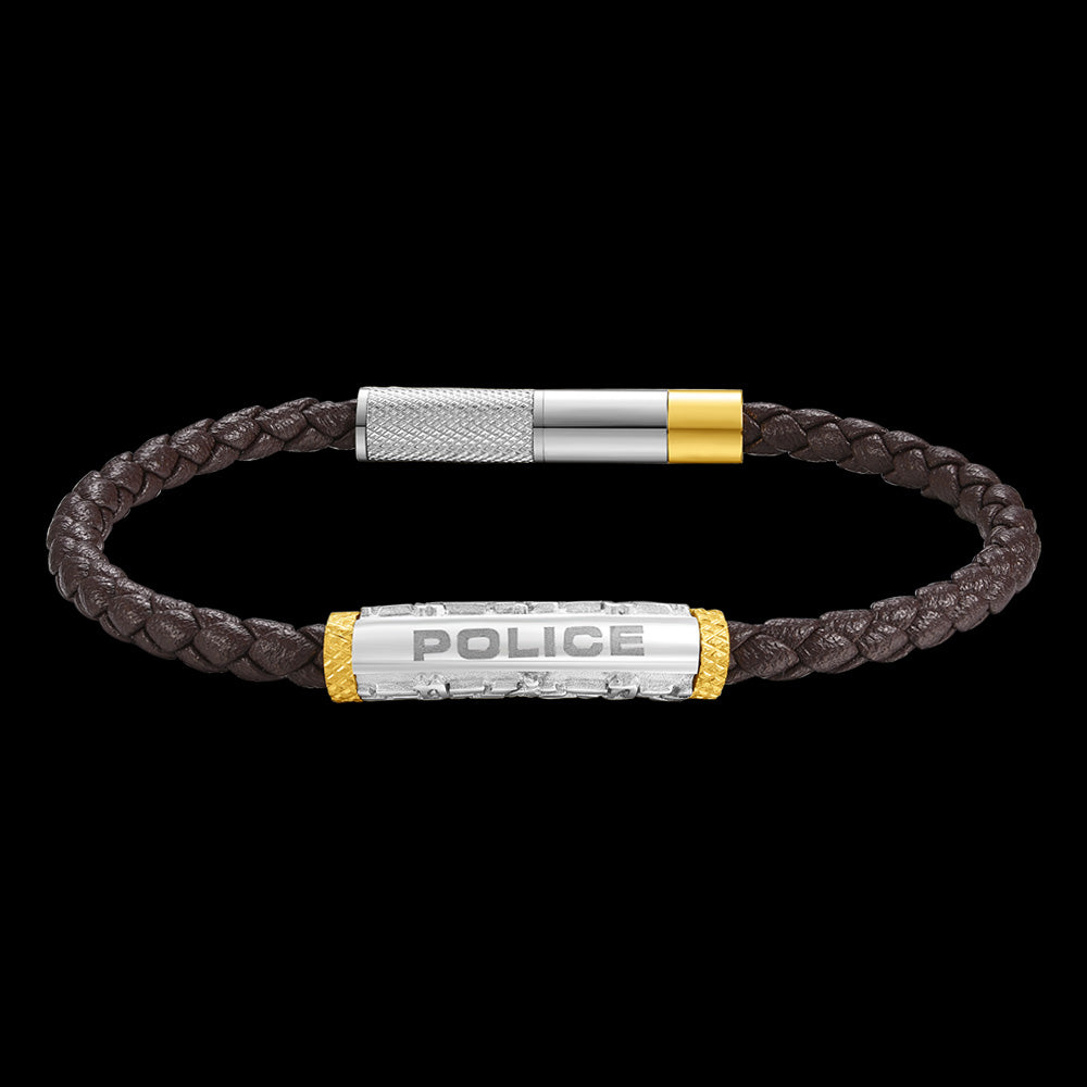 POLICE WARREN BROWN LEATHER MEN'S BRACELET - FRONT VIEW