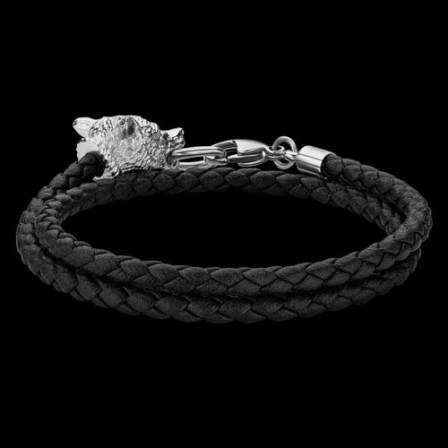 POLICE WOLF HEAD SAVAGE ANIMALIA LEATHER BRACELET - BACK VIEW