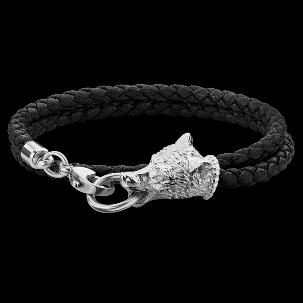 POLICE WOLF HEAD SAVAGE ANIMALIA LEATHER BRACELET