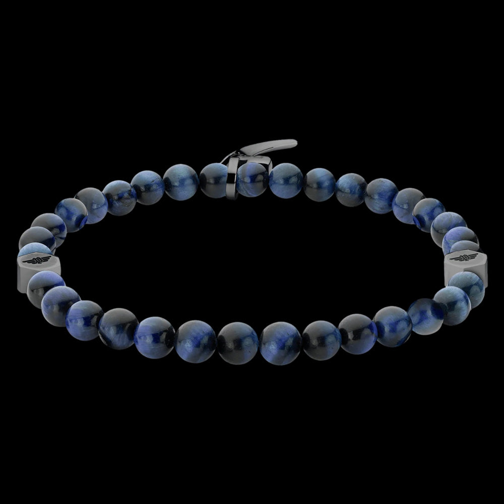 POLICE TALON BLUE TIGER EYE BEAD MEN'S BRACELET - BACK VIEW