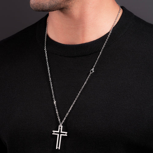Man wearing Police Framed Cross Necklace