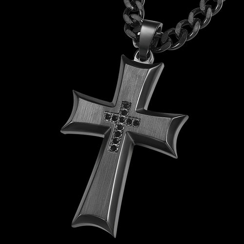 POLICE ZEAL BLACK CZ CROSS MEN'S NECKLACE