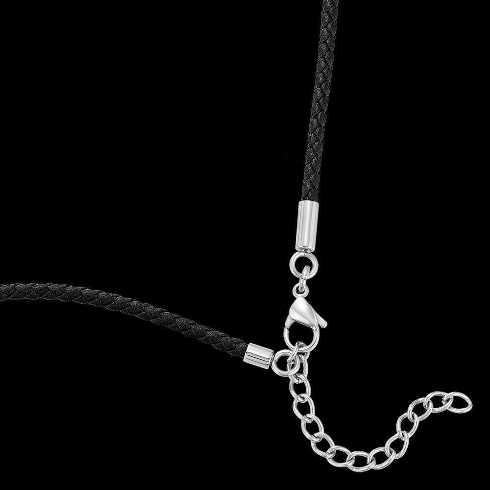 POLICE BULLION BLACK LEATHER BEAD MEN'S NECKLACE - CLASP CLOSE-UP