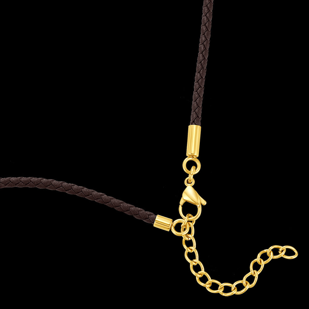 POLICE BULLION BROWN LEATHER GOLD BEAD MEN'S NECKLACE - CLASP CLOSE-UP