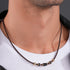 POLICE BULLION BROWN LEATHER GOLD BEAD MEN'S NECKLACE - MODEL VIEW