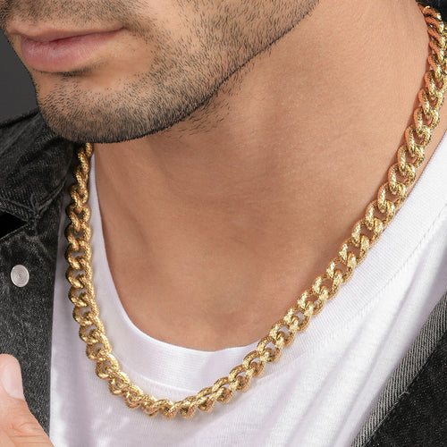 POLICE CRANK GOLD MEN'S CHAIN NECKLACE - MODEL VIEW