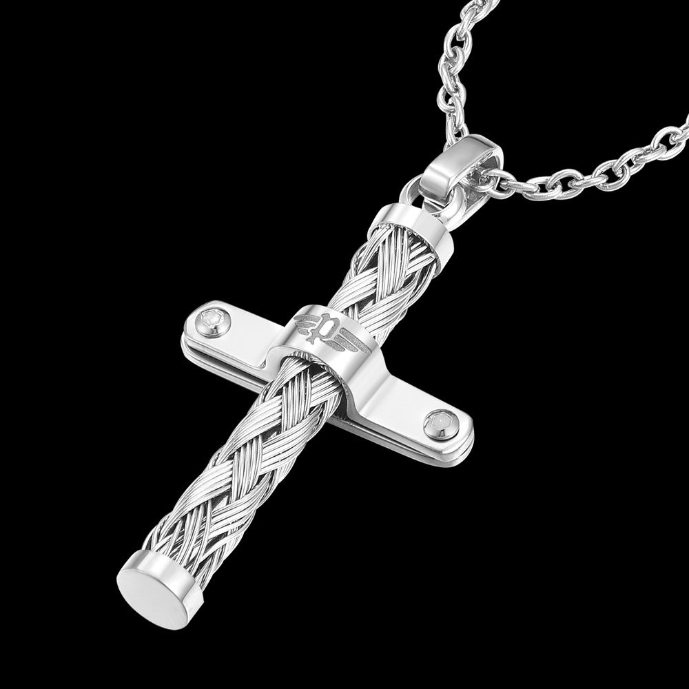 POLICE CROSSED WEAVE CROSS MEN'S NECKLACE