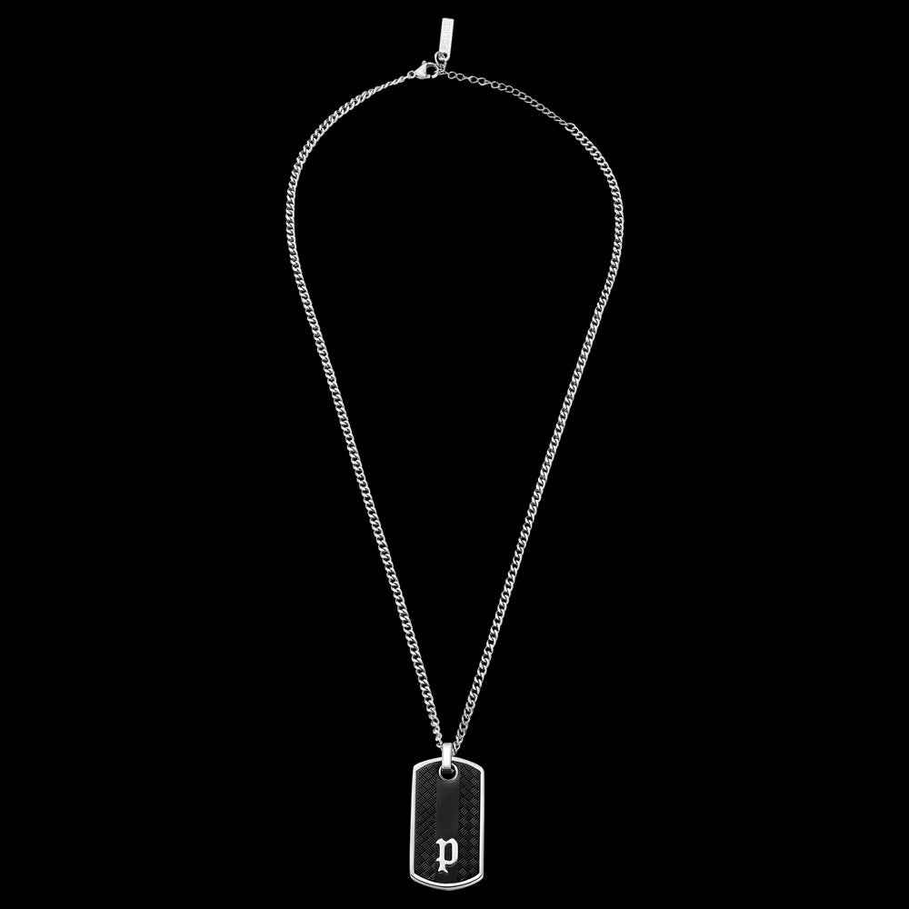POLICE HANG BLACK TEXTURED DOG TAG MEN'S NECKLACE - FULL VIEW