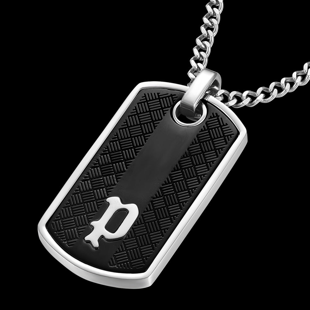 POLICE HANG BLACK TEXTURED DOG TAG MEN'S NECKLACE