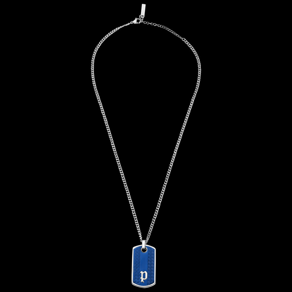 POLICE HANG BLUE TEXTURED DOG TAG MEN'S NECKLACE - FULL VIEW