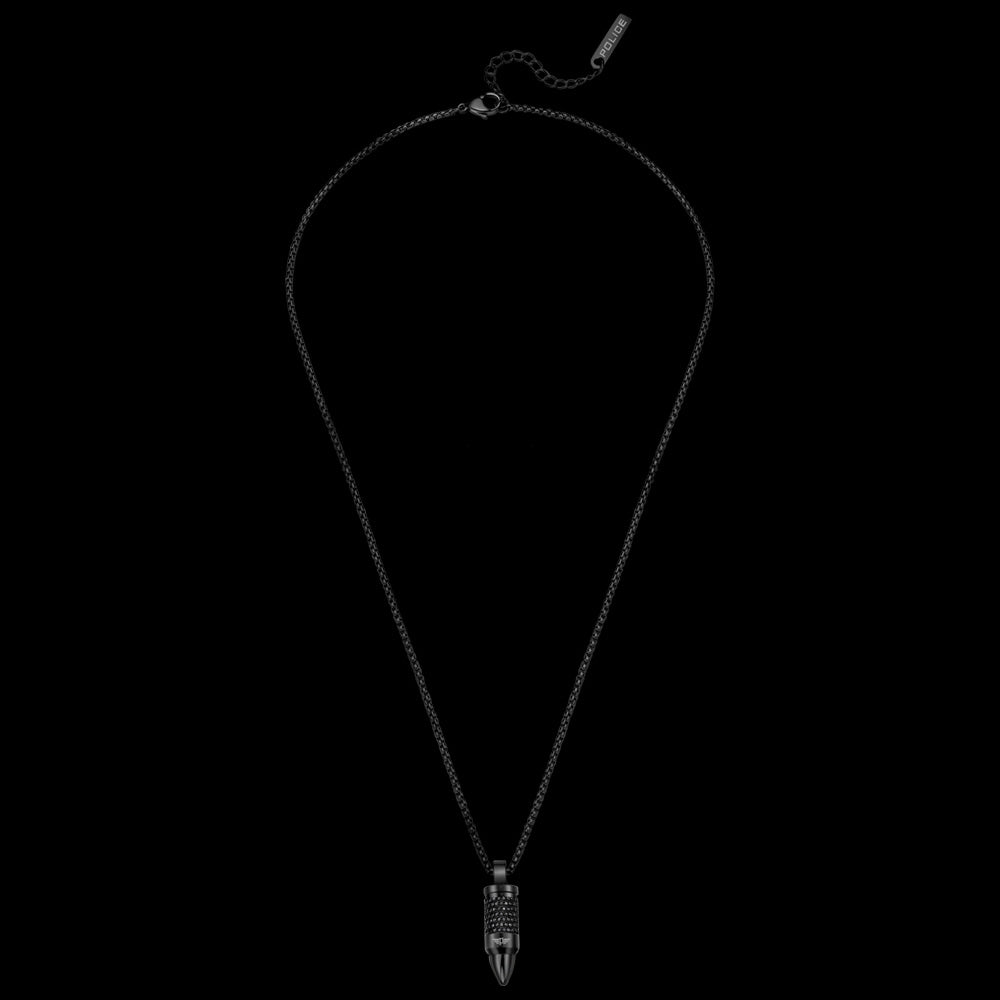 POLICE BULLET BLACK CZ MEN'S NECKLACE - FULL VIEW