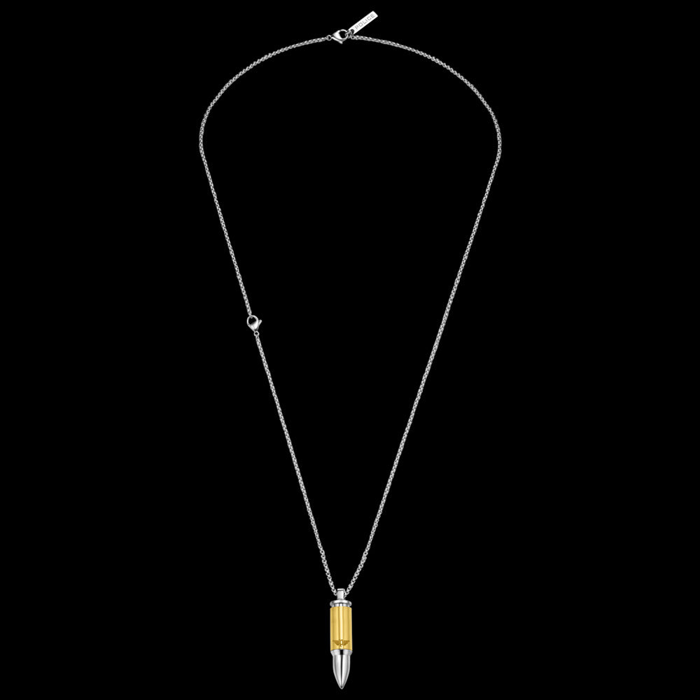 POLICE BULLET TWO-TONE GOLD MEN'S NECKLACE - FULL VIEW